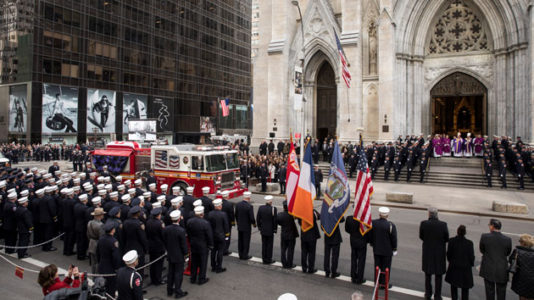 Funeral held for fifteen-year FDNY veteran who died in a fire on a Manhattan movie set