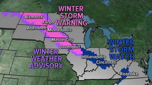 Thirteen states from Dakotas to North Carolina on alert for heavy snow
