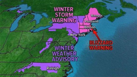 Blizzard warnings issued for Massachusetts, New Hampshire, Maine