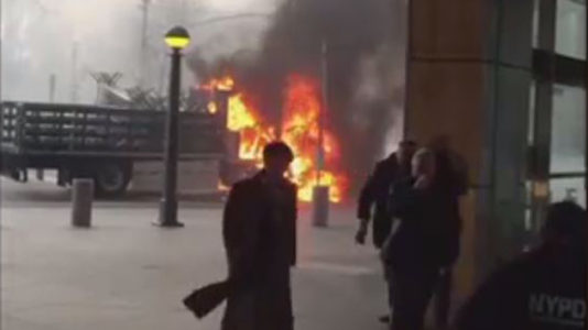 NYPD truck bursts into flames in heart of Manhattan