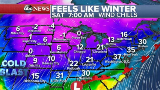 Severe weather moves across South as blast of cold air grips Midwest, Northeast