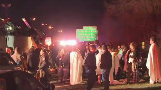 Two seriously injured passengers in stable condition after bus hits overpass, injuring dozens of students