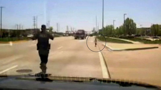 Officer rescues toddler running along busy road in Chicago suburb in heart-stopping video