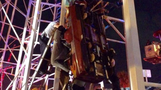 Two people fall 34 feet to the ground after roller coaster derails