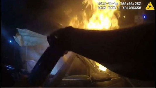 Dramatic video shows Atlanta police pulling trapped passenger out of car engulfed in flames