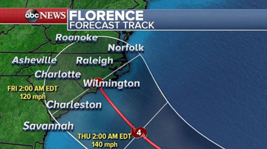 Hurricane Florence strengthens to Category 4, SC coast to be evacuated