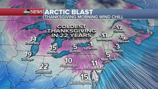 Coldest Thanksgiving in decades on the way for Northeast, Midwest