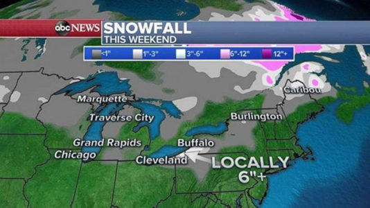 Lake effect snow, cold blast moves in Midwest, Northeast over weekend