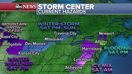 Twin storms bring hazardous travel conditions over holiday weekend