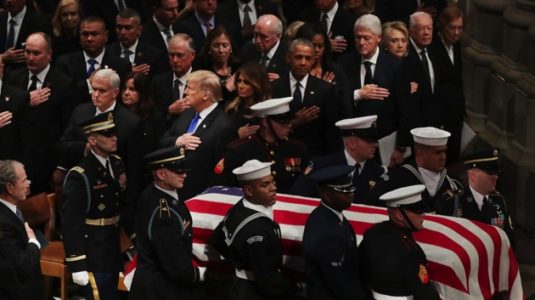 George W. Bush eulogizes his father with laughter and tears: ‘A genuinely optimistic man’