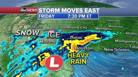 Winter storm moving into South with flooding rain, snow