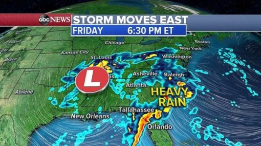 Storm crossing country moves into Southeast with heavy rain, flooding