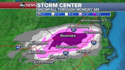North Carolina, Virginia could see 1 foot of snow from major winter storm