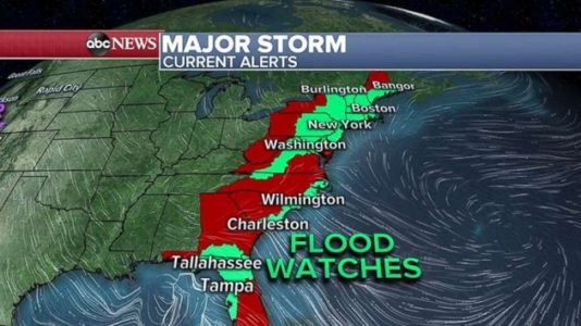 Flood watches issued for entire East Coast as heavy rain moves in