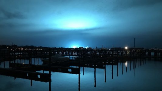 New York City skyline turns bright blue after transformer explosion