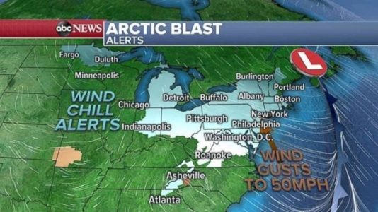 Brutal Arctic blast overtakes eastern US
