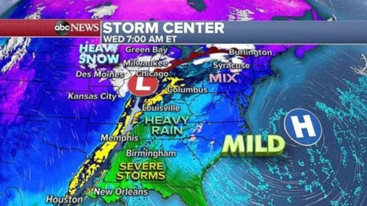 Large storm hitting central US, heading east with flooding rain, strong winds