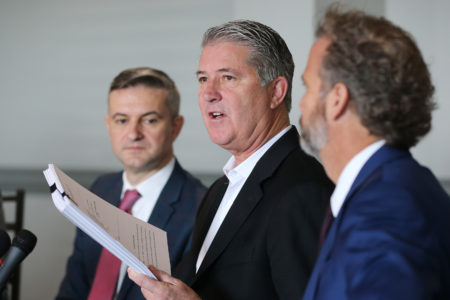 Attorney Barton Goplerud speaks in Farmington on Tuesday, Jan. 8, 2019 during a press conference regarding a Ponzi scheme involving millions of lost dollars in investments with Rust Rare Coins.