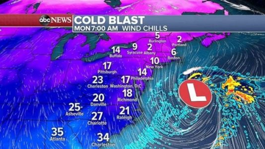 Cold moves into East Coast behind big winter storm