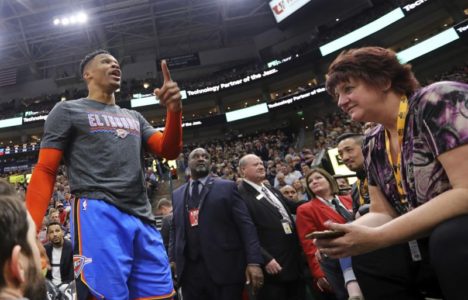 NBA fines Westbrook $25,000 for language; Jazz ban fan