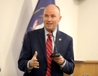 Lt. Gov. Spencer J. Cox speaks at a House Committee on Natural Resources forum on transforming government to better serve the American public at the World Trade Center Utah in Salt Lake City on Friday, Feb. 2, 2018.