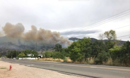 Wildfire burns in foothills east of Layton amid high winds