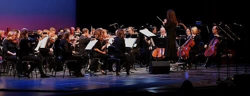 Heber Valley Orchestra on stage with Michael Martin Murphey