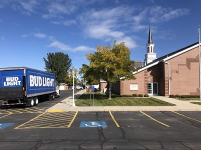 Beer all over Sandy church parking lot after truck crashes
