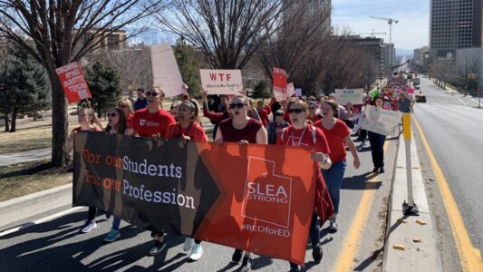 Teachers march on Utah Capitol to demand funding increase
