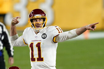 Washington Football Team quarterback Alex Smith (11) calls a play during the second half of an NFL football game against the Pittsburgh Steelers, Monday, Dec. 7, 2020, in Pittsburgh. (AP Photo/Keith Srakocic)