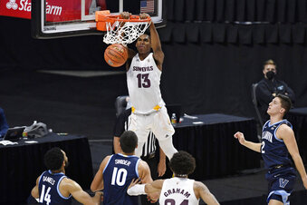 Arizona State's Josh Christopher (13) dunks during the first half of the team's NCAA college basketball game against Villanova, Thursday, Nov. 26, 2020, in Uncasville, Conn. (AP Photo/Jessica Hill)