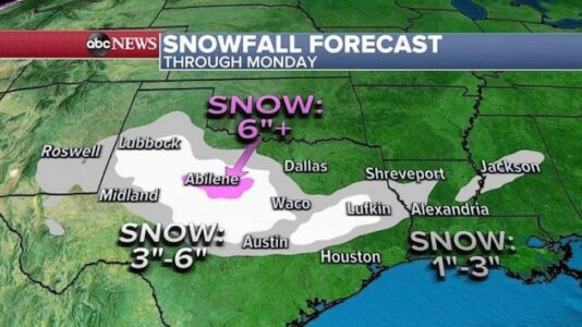 Winter storm will bring snow from Texas to Mississippi on Sunday and Monday