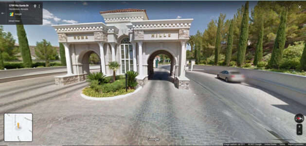 A Google Streetview image of the Roma Hills entrance is included in litigation filed March 25 in the Jan. 29 death of security guard Mark Theodore Streit.