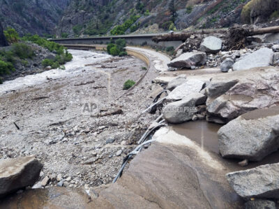 This image provided by the Colorado Department of Transportation shows mud and debris on U.S. Highway 6, Sunday, Aug. 1, 2021 west of Silver Plume, Colo. Mudslides closed some Colorado highways as forecasters warned of potential flash flooding on Sunday across the Rocky Mountain and Great Basin regions. (Colorado Department of Transportation via AP)