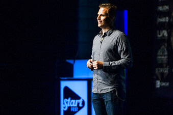 Dave Bateman, CEO of Entrata, speaks during StartFEST at the Covey Center for the Arts in Provo on Wednesday, Sept. 2, 2015. Bateman, a Utah tech company founder and onetime prominent figure in state Republican politics, is facing calls to step down after he sent an email screed to a several fellow executives outlining an antisemitic vaccination conspiracy theory.   (Stacie Scott/The Deseret News via AP)