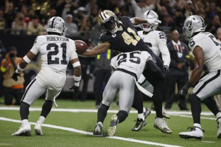 Saints ride Kamara’s 3 TDs, defense to 24-0 win over Raiders
