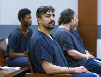 Mohammed Mesmarian appears in court during his arraignment at the Regional Justice Center, on Tuesday, Jan. 10, 2023, in Las Vegas. Mesmarian, 34, has been jailed since his arrest last Thursday in the attack at the solar array northeast of Las Vegas. He is accused of breaking through a fence and setting a vehicle afire next to an electric transformer serving several Las Vegas Strip resorts owned by MGM Resorts International. (Bizuayehu Tesfaye/Las Vegas Review-Journal via AP)