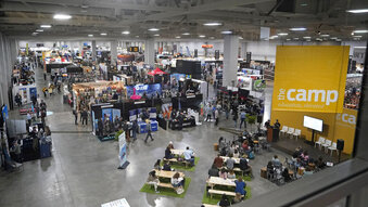The Outdoor Retailer trade show is shown Tuesday, Jan. 10, 2023, in Salt Lake City. The Outdoor Retailer trade show is back in Salt Lake City this week after a four-year run in Denver but the massive expo will be without three industry giants who are boycotting the show: Patagonia, REI, and The North Face. The companies are boycotting based on the same concerns that forced the show to leave Utah in 2018 after decades in the state: That Utah doesn't deserve to reap the economic benefits from the show because of Republican politicians' opposition to conservation efforts to protect national monuments and public lands.(AP Photo/Rick Bowmer)