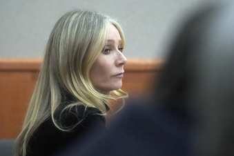 Gwyneth Paltrow sits in court during an objection by her attorney during her trial, Wednesday, March 29, 2023, in Park City, Utah, where she is accused in a lawsuit of crashing into a skier during a 2016 family ski vacation, leaving him with brain damage and four broken ribs. (AP Photo/Rick Bowmer)
