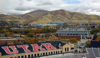 FILE - The University of Utah campus is viewed from Rice-Eccles Stadium in Salt Lake City, Utah, Oct. 23, 2018. A former University of Utah diver Ben Smyth has been arrested and charged with raping a young woman last fall in a dorm room. In charging documents, detectives say Smyth acknowledged the woman was in pain during the encounter and later fled to Canada upon learning that he was being investigated for rape. The Salt Lake County District Attorney said on Friday, May 12, 2023, that Smyth had returned to the United States. (AP Photo/Rick Bowmer, File)