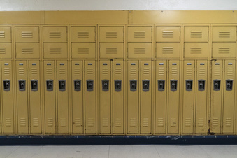 Shown are lockers at Penn Wood High School in Lansdowne, Pa., Wednesday, May 3, 2023. As schools across the country struggle to find teachers to hire, more governors are pushing for pay increases and bonuses for the beleaguered profession. (AP Photo/Matt Rourke)