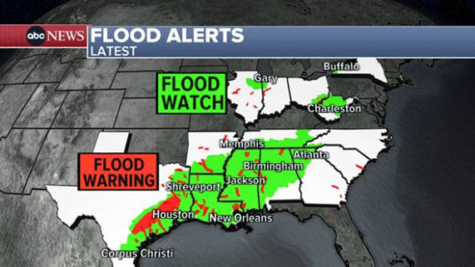 Communities in the South are grappling with dangerous flooding from heavy rainfall, while dense fog envelops a swath of the U.S.  Major flash flooding struck Wednesday from Louisiana to Mississippi, where rainfall totals ranged from 5 to 9 inches. Over th