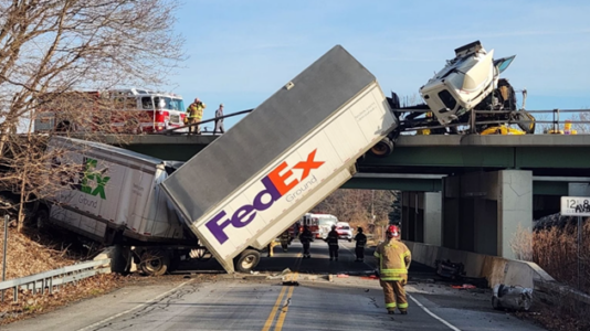 5 people, including infant, injured after FedEx semitrailer rolls over bridge in New York: Officials