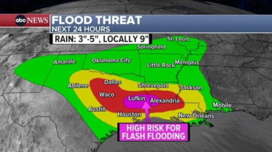 Rare ‘high risk’ warning for flash flooding issued in Texas, Louisiana