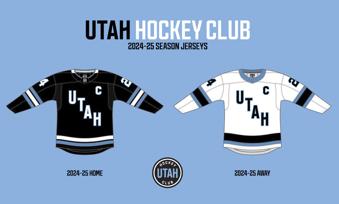 This rendering provided the Utah Hockey Club, shows the new NHL team's home and away uniform. Utah Hockey Club will be the name of the NHL team playing its games in Salt Lake City beginning this fall, with a long-term identity still to come. Smith Entertainment Group announced the move Thursday, June 13, 2024, and unveiled the initial logos and jerseys that will be used in 2024-25 season. (Utah Hockey Club via AP)