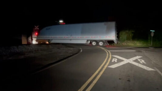 Truck driver narrowly escapes train collision, moment caught on camera