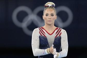 FILE- Mykayla Skinner, of United States, prepares to vault during the artistic gymnastics women's apparatus final at the 2020 Summer Olympics, Sunday, Aug. 1, 2021, in Tokyo, Japan. The Olympic medal-winning gymnast has come under fire for alleging that gymnastics coaches are scared to do their job out of fear they will be reported for abusive behavior. She has since walked back those comments, saying she did not intend to disrespect any of the women who will compete for the U.S. at the Paris Olympics. (AP Photo/Ashley Landis, File)