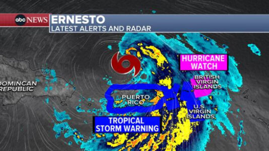 Ernesto becomes hurricane after leaving 570,000 without power in Puerto Rico