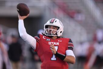 Utah quarterback Cameron Rising (7) warms up before the start an NCAA college football game against Southern Utah Thursday, Aug. 29, 2024, in Salt Lake City. (AP Photo/Rick Bowmer)