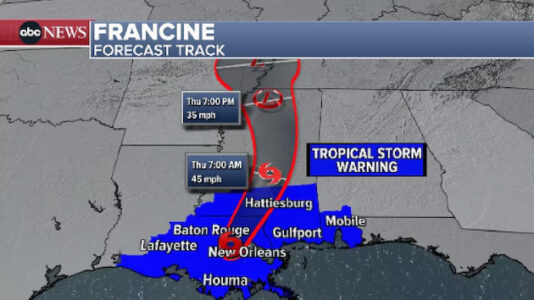 Hurricane Francine live updates: Tropical depression pushes across South